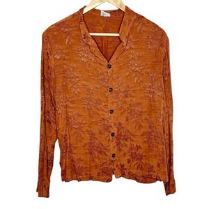 CP Shades Vintage Damask Embroidered Top Brown Womens Size M Floral Button Up